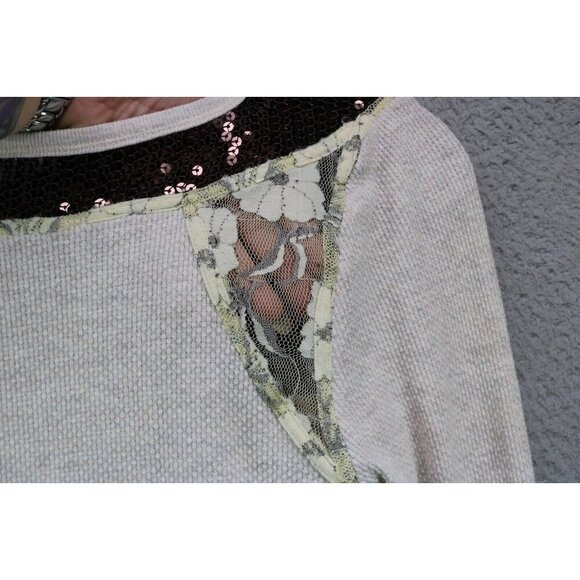 Free People Oatmeal Waffle Knit Long Sleeve Tunic-Sequins-Mix Match Buttons-Med. - Picture 10 of 10